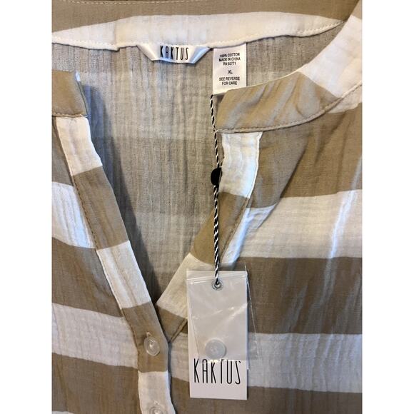 Kaktus Beach Cover up Size XL Stripped Gauze Tan White Swimwear Vacation NEW - Picture 2 of 10